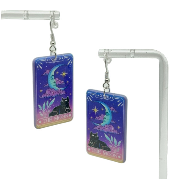 Tarot Card Moon Black Cat Earrings Celestial Magic Mystical Goth w/ Gift Box NEW - Picture 6 of 6